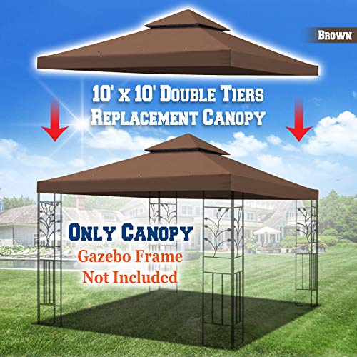 BenefitUSA Replacement Canopy Top Cover for 10'X10' Gazebo Polyester Double Tiers for Outdoor Garden Patio Pavilion Sunshade (Brown)