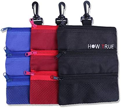 HOW TRUE 3 Pcs Golf Tee Pouch Golf Tee/Ball Bag with Clip Golf Multi-Pocket Tote Hand Bag Valuables Pouch