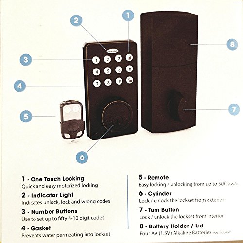 TruBolt Electronic Keyless Deadbolt Lock with Keypad and Remote (Oil