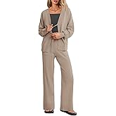 Tankaneo Womens 2 Piece Sweater Sets Oversized Tie Front Cardigan Elastic Waist Pants 2025 Matching Loungewear
