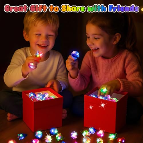 LovesTown 48PCS LED Light up Rings, 6 Styles Flashing Glow Kids Bulk Rings Glow in the Dark Party Supplies for Halloween Christmas Birthday Classroom Prizes Goodie Bag Fillers