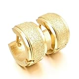 INBLUE Men's Stainless Steel Stud Hoop huggie Earrings Gold Tone Matte