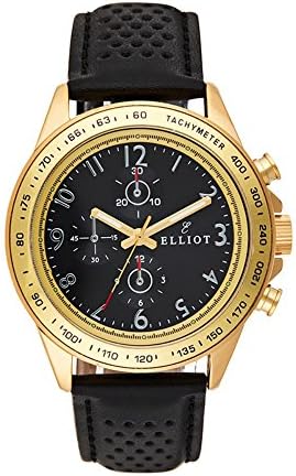 Elliot Black and Brown Genuine Leather Chronograph Watch With Gold Stainless Steel Case