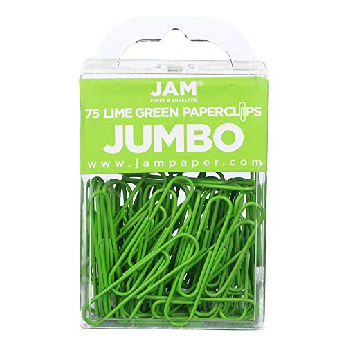 JAM PAPER Colorful Jumbo Paper Clips - Large 2 Inch - Lime Green Paperclips - 75/Pack