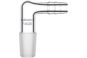 Labasics Glass 90 Degree Vacuum/Gas Adapter, Borosilicate Glass Bent Inlet Adapter with 14/20 Inner Joint and Hose for Laboratory Lab Supply