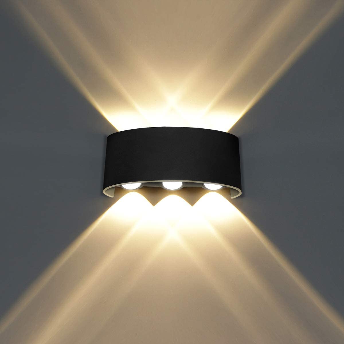 Modern Black LED Sconce - Up Down Wall Lamp, Aluminium Spot Light - Night Lamp for Living Room, Bedroom, Hallway, Bathroom - Decorative Wall Wash Lights (Warm White)