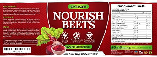 EzyAbsorb Beet Root Powder - Organic Beet Root Juice Powder + BCAA Amino Acids, Vitamins C, B3, B12 + L-Arginine HCL + L-Citrulline Dl-Malate + Bioperine | Nitric Oxide Booster Supplement | Non-GMO Hy