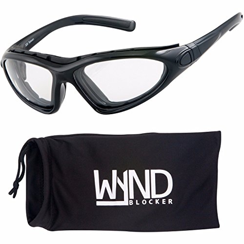 WYND Blocker Vert Motorcycle & Outdoor Sports Wrap Around Sunglasses (Black/Clear Lens) (Best Motorcycle Glasses For Wind)