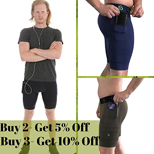 Sportit Men's Compression Workout Shorts Leggings with Pockets for