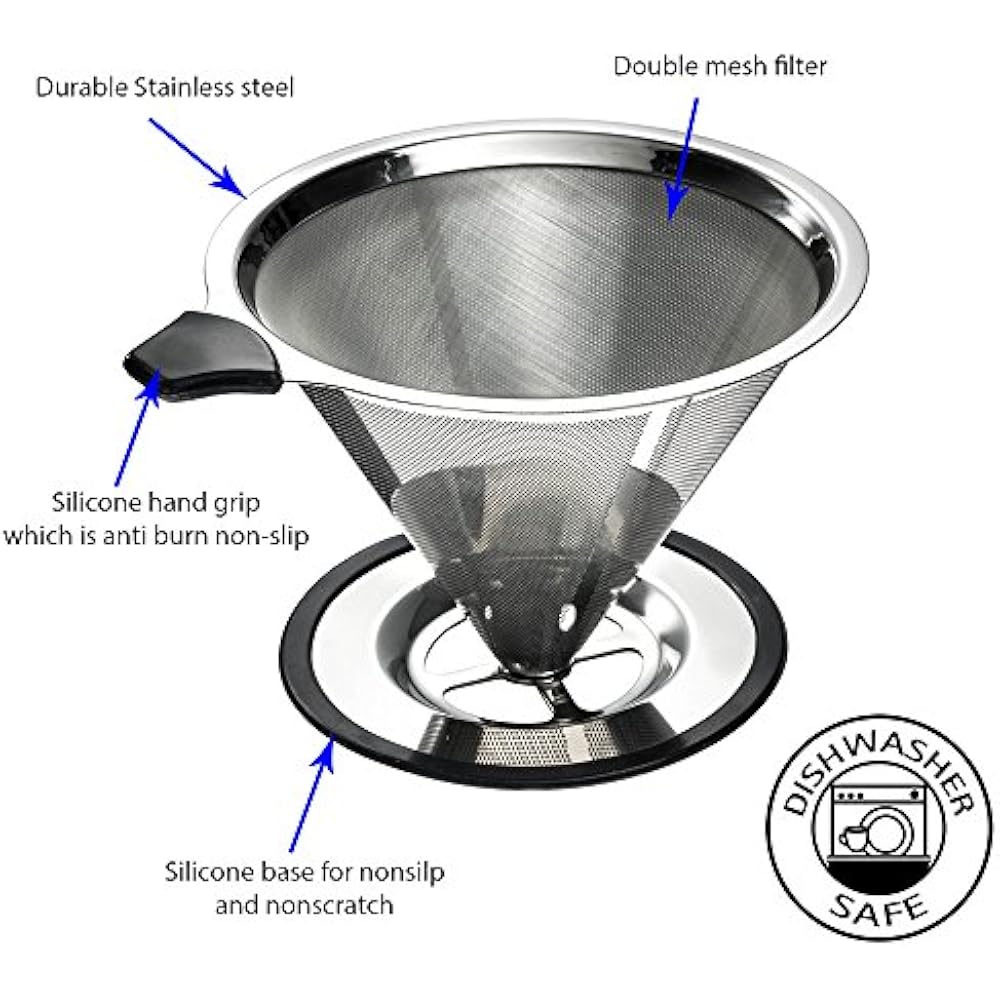 Stainless Steel Pour Over Coffee Cone Dripper With Cup Stand Perfect
