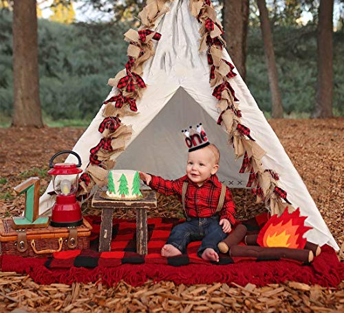 WAOUH 1st Birthday for Lumberjack Crown - Buffalo Plaid Burlap First Birthday Crown - Buffalo Check Plaid Party- Stiffened Burlap Crown Hat-Wild One (1st Birthday Lumberjack Crown)
