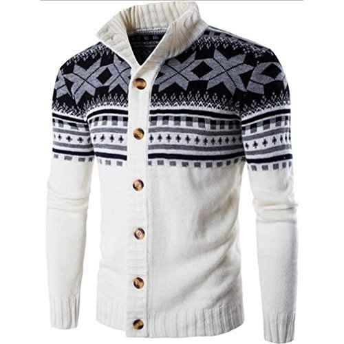 Meolin Mens Casual Slim Fit Sweater Button Knit Cardigan,white,L - Thumbnail 5