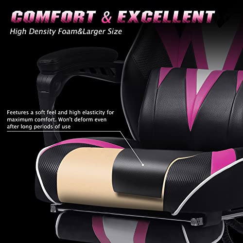 Zeanus Gaming Chair with Footrest Light Pink Gamer Chair for Girls