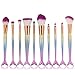 CINIDY 10pcs Mermaid Makeup Brush Set Synthetic Kabuki Foundation Blending Blush Eyeliner Face Powder Brush Makeup Brush Kit Beauty Cosmetic Tools