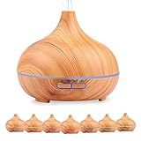 Aroma Diffuser - 550 ML Essential Oil Defusers Electric Ultrasonic Aromatherapy Cool Mist Humidifier Air Purifier 7 Color LED light 4 time-setting Wood Grain Whisper-Quiet