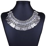 QIYUN.Z (TM) Chunky Punk Tribal Retro Antique Silver Coins Plated Alloy Bib Choker Necklace