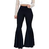 GUOLEZEEV Women Bell Bottoms Solid Elastic Waist Stretchy Fitted and Flared Pants Plus Size