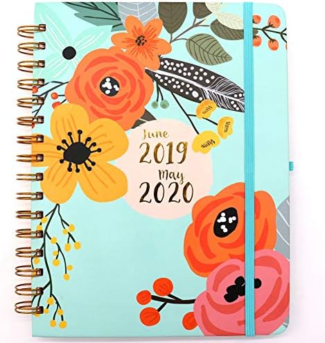 2019-2020 A5 Academic Life Book Planner - Weekly & Monthly Hardcover Personal Organizer, 12 Month Calendar with Monthly Tabs, June 2019 Through May 2020, Floral Cover with Twin-Wire Binding.