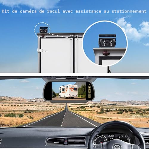 7" 4 Pin Mirror Monitor + 18 LED Night Vision Waterproof Rear View Camera with 15m Cable for Truck Caravan Trailer Motorhome 12V-24V