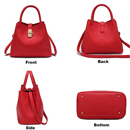 DZTZ Handbags for Women Women's Shoulder Bags PU Leather Hobo Handbags Top-Handle Purse for Ladies (Red) - Thumbnail 2