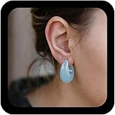 TseanYi Chunky Resin Hoop Earrings C Shape Ear Jacket Earrings Clear Enamel Teardrop Earring Crescent Pearl Front Back Earring Jewelry for Women