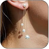 Long Pearl Drop Tassel Earrings for Women Dangling Gold Plated Chain and Big Pearls Dangle Dangly Hanging Wedding Bridal Earring Fashion Prom Jewelry