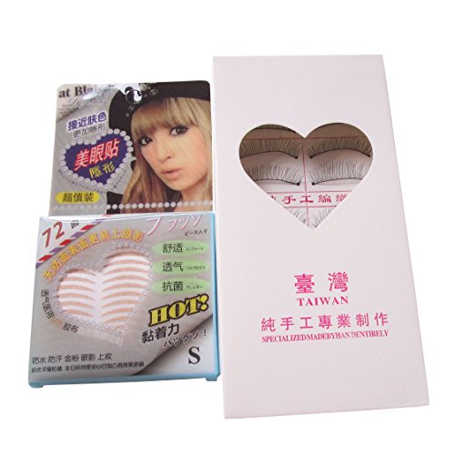 10 Pair Handmade False Eyelashes 72 Pairs Double Eyelid Tape Makeup Tools Set Thick Long Fake Eye Lashes Invisible Eyelid Sticker (Eyelashes & Eyelid)