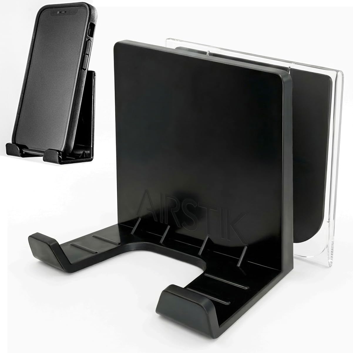 AIRSTIK Cradle Shower Cell Phone Holder for Glass, Mirror & Window – Modular Removable Back Plate Suction Mount, Reusable Waterproof for Bathroom, Kitchen, Dorm & Office – Made in USA (Black)