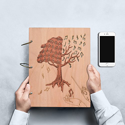 PETAFLOP A4 and Letter Size Expanding File Folders Music Notes Design Wood Carved Cover Document Organizer, 48 Pockets
