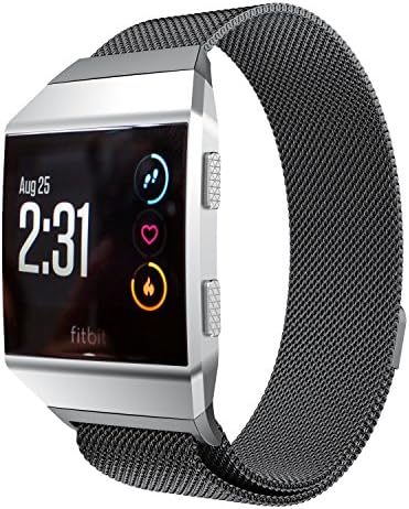 Fitbit Ionic Bands Large Small,Amawell Fully Magnetic Closure Clasp Mesh Loop Milanese Stainlesss Steel Metal Ionic Watch Band Accesories for Fitbit Ionic Smartwatch (Black, Large 6.7" -8.1")