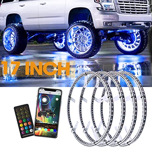 RGB Wheel Ring Lights 17'' Tire Lights Double Row Neon Rim Light with W