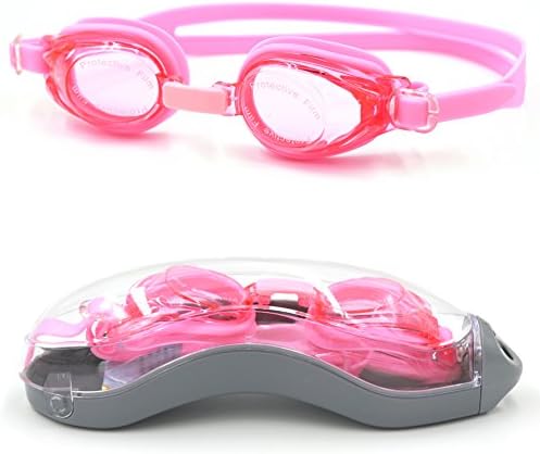 OUMENGO Anti Fog No Leaking Swimming Goggles Silicone Frame and Strap for Girls UV Protection Goggles With Protection Case - Pink