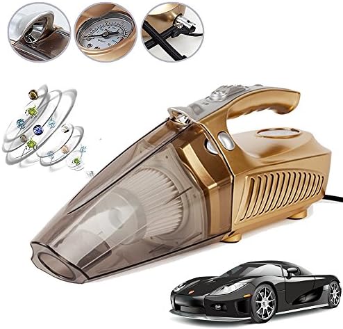 Handheld Car Vacuum Cleaner, ATecher Wet and Dry Use with Powerful 12V DC 60W Power Supply and Multifunctions - Tire Inflator Pump 150 PSI Air Compressor ,Tire Pressure Gauge and LED Light