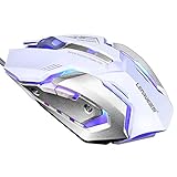 LENRUE Wired Gaming Mouse with LED Optical, 4 DPI Adjustment Levels, 6 Buttons for Laptop, PC, Mac (White Gaming Mouse)
