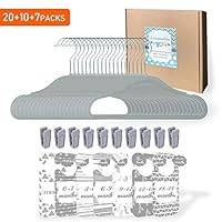 Baby Hangers for Closet and Baby Closet Size Dividers with Hanger Clips for Baby Shower Gift ,20X Unisex Velvet Kids Hangers with 7X Baby Clothes Dividers 10X Hangers Clips(Grey)