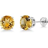 Gem Stone King 14K White Gold Yellow Citrine Stud Earrings for Women | 3.00 Cttw | Gemstone November Birthstone | Round 8MM