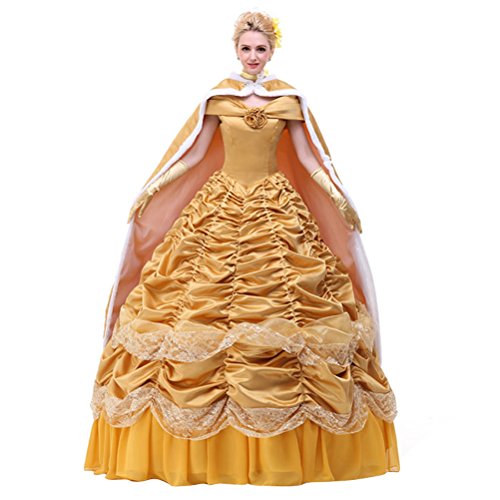 Adult Princess Costume for Women, Woman Deluxe Halloween Christmas Cosplay Dress with Cloak Party Ball Gown