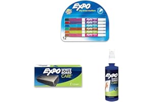 Expo Low Odor Dry Erase Markers, Fine Tip, Assorted Colors, 12 Count & EXPO Dry Block Eraser, Soft Pile, 5-1/8 in. x 1-1/2 in