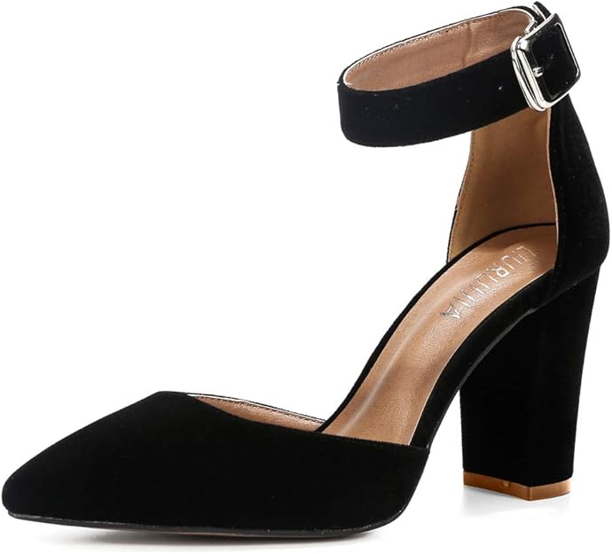 black pointed block heel shoes