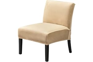 JIAN YA NA Armless Accent Chair Cover, Stretch Armless Chair Slipcover Velvet Armless Chair Covers Slipper Chair Slipcover Furniture Protector Covers for Living Room Bedroom(Velvet, Beige)