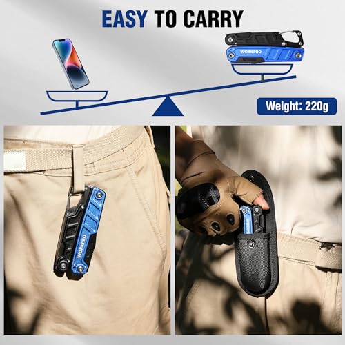 WORKPRO Multi-purpose Pliers, 11 in 1 Multifunction Pliers, Stainless Steel Folding Multifunctional Tool with Pliers Saws Screwdriver for Camping Hiking (Blue)