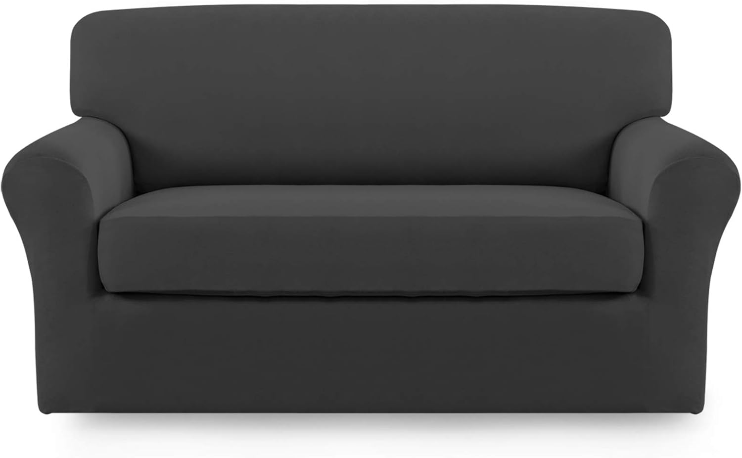 Slipcovers - Easy-Going 2 Pieces Microfiber Stretch Sofa Slipcover – Spandex Soft Fitted Sofa Couch Cover, Washable Furniture Protector with Elastic Bottom Kids, Pet (Loveseat, Dark Gray