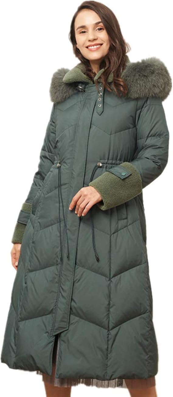 ATGTAOS White Goose Down Jacket Women's Long Section Warm Big Fur