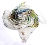 Bear Motion Collection - Womens 100% Silk Scarf with Butterfly Design (Medium (64 X 25), Ivory White)