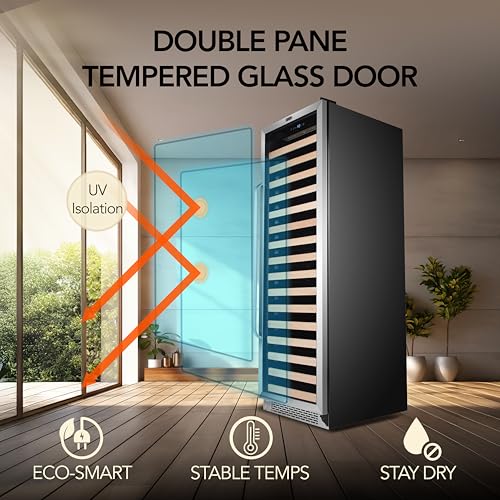 Whynter BWR-1662SD 166 Wine Bottle Built-in or Freestanding Stainless Steel Compressor Large Capacity Refrigerator Rack for Open LED Display, Black-166, Black