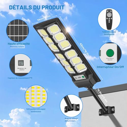 VOPHICHO Solar Outdoor Street Light, 6500K Waterproof Outdoor Solar Lamp with Motion Sensor, Remote Control, Powerful Solar Spotlight LED Spotlight Outdoor Garden Garage Street Light, 2 Pieces