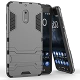 Nokia 6 Case, MicroP Dual Layer Armor Hard Slim Hybrid Kickstand Phone Cover Case for Nokia 6 (Gray Kickstand Case)