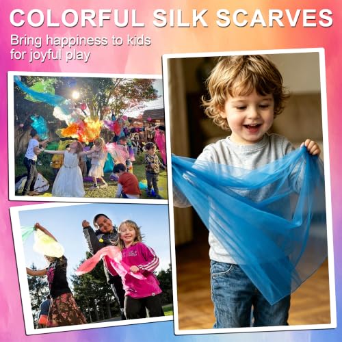36 Pieces Juggling Handkerchiefs 60 x 60 cm Colourful Chiffon for Children, Coloured Handkerchiefs Scarves Garden Show, for Nursery and Circus Shows