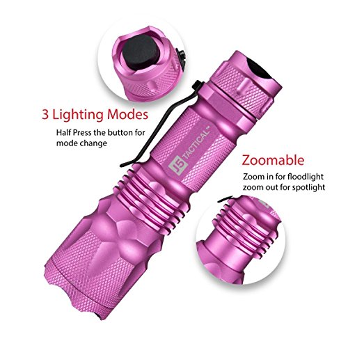 J5 Tactical V1 Pro Pink Tactical Flashlight - The Original 300 lm Ultra Bright, LED 3 Mode Flashlight, Pink