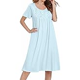 Ekouaer Cotton Nightgowns for Women Short Sleeve House Dress Pleated Night Gown Button Sleep Shirt Ladies Nightdress